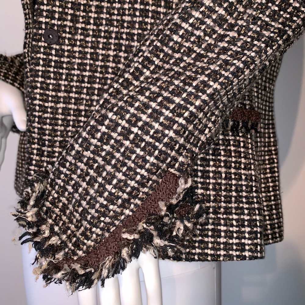 EUC Tahari brown tweed blazer raw fringe edges - Picture 7 of 8